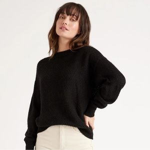 Quince Black Baby Alpaca Wool Diamond Stitch Crew Sweater Multiple Sizes NWT